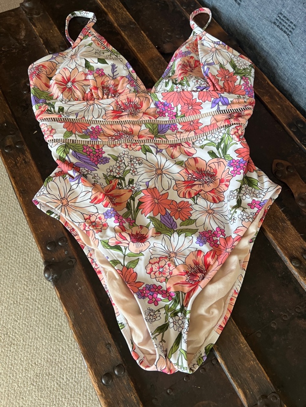 Kona Sol Floral One-Piece Swimsuit in Pink, White and Green